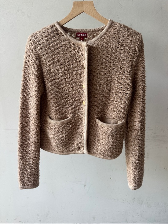 STAUD Jackets & Blazers - STAUD Textured Beige Cardigan with Removeable Shoulder Pads